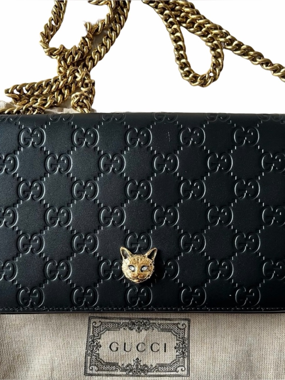 Authentic Guccissima Linea Cat Animalier Wallet On Chain- FREE COA - Picture 2 of 11